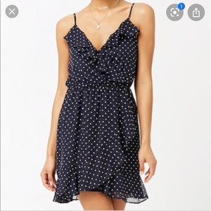 Polka dot strap mini dress navy blue